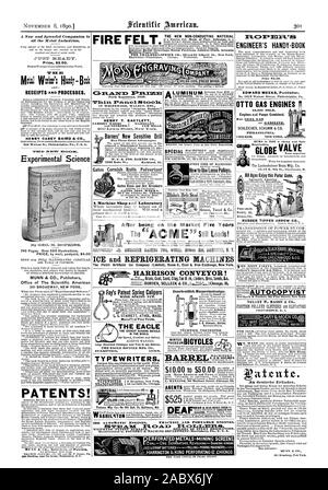 Eine neue und wunderbare Begleiter zu allen der Metallindustrie. Nur der Preis $ 2.50. Motal Stationen Hady-Book HENRY CAREY BAIRD & Co. experimentelle Wissenschaft Preis per mail Postpaid 4,00 $ Büro des Scientific American 361 BROADWAY NEW YORK. Patente! Die neuen nicht-leitenden Material FEUER FEL 3 Fortizm Paa: Lial iStcaolc. HENRY T. BARTLETT 200 Lewis Street Neue 'York. Es Werkstatt und Labor Unzerbrechlich. Wasserstandszeiger. Darm erkennhar. Fugen. Masehinen-Fahrik. ENGINEER handliche Buch Gates Cornish Brötchen Pulverisierer Tore Gestein und Erz Leistungsschalter Fay's Patent Skier Bremssättel der EACLE Große Illustrierte Catal Stockfoto