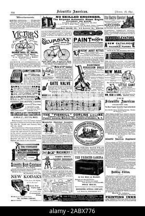 Keine qualifizierte Techniker. Die shipman Automatische Dampfmaschine stationäre und Marine. S Horse Power Single. und 22 PS-Compound SHIPMAN ENCINE CO.210 Sommer St. BOSTON ELEVATORS Otis Brothers & Co 38 Park Row New York PAINTRooFs DIXON VON SILICA CRAPHITE LACK LACK JACKE WASSERKOCHER ELEKTRISCHE PERKUSSION BOHRER 10 VASISI inatJENtiwko. GRADIt wunderbare Elektrische Erfindung HARMON verbessert Mit oder ohne Kompass. JOHN W. HARMON. 65 Haverhill St. Boston Mass. Neue CATALOCUC - der wertvollen Papiere I MUNN & Co 361 Broadway New York. Aufzüge. Gräber LITTLE GIANT PREIS 835.00. WM. Lesen & Söhne 107 Stockfoto