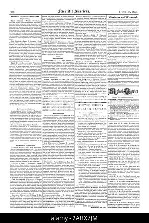 Vor kurzem patentierten Erfindungen. Engineering. Landwirtschaftliche. Verschiedenes. Juni ANZAHL (Nr. 68.) alle newsdealers., Scientific American, 1891-06-11 Stockfoto