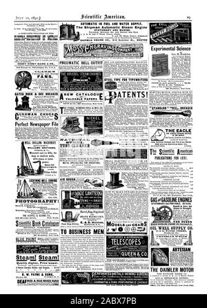 Elektrische Versorgung. PALMER FELGEN. THECOPYRIGHT Mianum Anschl. Eine gute und vielversprechende Spiel der EACLE die einfachste Ausführung Fahrrad der Welt. Geschwindigkeit, Komfort und Sicherheit. Die Agenten wollten. Der ADLER FAHRRAD MFG. Co.3: SOCILE F'OYU 3 Publikationen für I 8 9 Ich. MUNN & Co 361 Broadway New York. GAS 0 - OTTOMOTOREN Zwerge in der Größe, aber Riesen in Kraft. Jeder Motor VAN DUZEN ÖL GUT SUPPLY CO. 91 & 92 WATER STREET ARTESISCHEN die Daimler Motor Co Gas oder Benzin MOTOREN NICKEL otlitMAG 1 (Laterne 8 Geo. M. Hopkins. Preis per mail Postpaid 4,00 $. MUNN & Co Verlage 361 Broadway New York STANDARD TOOL Stockfoto