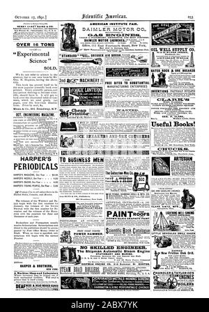 Stationäre und Marine. Springfield Ohio. Blitz GUT SINKENDE HERCULES BOHRFUTTER Eine id Mfg Chuck Co Oneida N.Y., USA BARNES' neue Reibscheibe Bohren. Für leichte Arbeiten. W. F. & 1.NR. BARNES CO.HANDLER & TAYLOR'S CO-MOTOREN KESSEL AMERIKANISCHEN INSTITUT MESSE. Die Daimler Motor Co. G-A.16 zu stationären LOK UND BOOT Zwecke angepasst. Büro 1 East 14 Street New York ov° Mese Motoren werden jetzt auf der Ausstellung am amerikanischen Institut Fair New York. 1 RURETEMPERED KUPFER ROCK BREAKERS UND ERZ BRECHER keine qualifizierte Techniker. Die shipman Automatische Dampfmaschine stationäre UND MARINE Stockfoto
