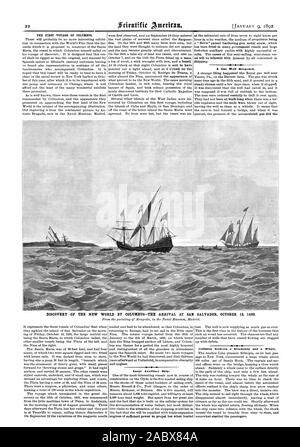 Die ENTDECKUNG DER NEUEN WELT DURCH COLUMBUS - DIE ANKUNFT AM SAN SALVADOR 12. OKTOBER 1492. Die erste FAHRT DES KOLUMBUS. Große Hilfs Schiff. Kollision zwischen einem Dampfer und ein Wal., Scientific American, 1892-01-09 Stockfoto