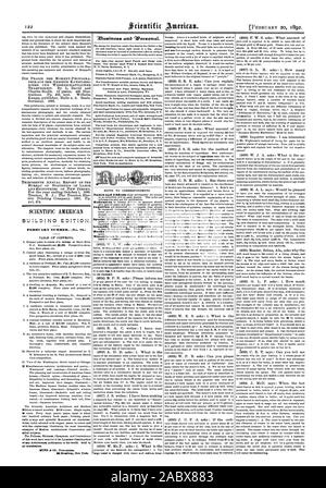 SCIENTIFIC AMERICAN GEBÄUDE EDITION. Februar Zahl.-(Nr. 16.1 Jeder architektonischen Veröffentlichung in der Welt. Verkauft von allen newsdealers. ' Und 'Ziuziness Wersortai., 1892-02-11 Stockfoto