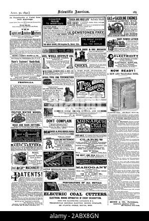 Kabel MOTOREN ELEKTRISCHE VERSORGUNG STANLEY & PATTERSON Elektrische Haus Möbel jetzt bereit! A. NEUE UND WERTVOLLE BUCH. SCIENTIFIC AMERICAN OFFICE DER GREAT DIVIDE 1516 Arapahoe St. Denver, Colo. FEIGLINGE VERWEIGERN ZU UNTERSUCHEN, DIE GROSSEN TEILEN SIE FÜR DIE GANZE WELT ÖL GUT SUPPLY CO. STAHL TYP FÜR SCHREIBMASCHINEN Modell und experimentellen Arbeit "Die SINTZ" Stationäre und Marine. CLARK SINTZ MFR. Springfield Ohio. GATES ROCK IT ERZ LEISTUNGSSCHALTER OATES IRON WORKS FOTO GRAVUR. CHUCKS REINE GEHÄRTETES KUPFER, 1892-04-30 Stockfoto