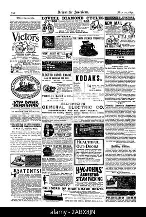 LOVELL DIAMOND ZYKLEN Aufzüge. JOHN S. LOVELL WAFFEN CO 147 Washington Street Boston, Mass., 9 npertizements. OVERMAN RAD CO BOSTON. WASHINGTON. DENVER. SAN FRANCISCO. A.g. SPALDING & BROS. Spezielle Agenten CHICAGO. NEW YORK. PHILADELPHIA. ST9 P TRAGEN DIE VAN AUKEN DAMPF SPECIALTY CO ATENTS! Artesische ELEKTRO DAMPF MOTOR. GAS ODER BENZIN FÜR KRAFTSTOFF. Kein Techniker. CHICAC KRANK. Das Beste in der WORLI. 10 Größen. 200 bis 12000 Gallonen pro Stunde. Kosten $ 7 bis $ 75 je. Adresse der VANDUZEN & TIFT CO 102 t 0108 E.zweite St. Cincinnati 0. PELTON WASSER MOTOR. Die Pelton Wasser Rad C BEDEUTUNG versus Notwendigkeit Stockfoto