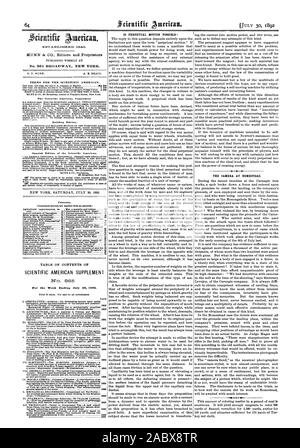 SCIENTIFIC AMERICAN SUPPLEMENT für die Woche bis zum 30. Juli 1892. Ist der unaufhörlichen Bewegung möglich? Die Kamera am Gehöft., 1892-07-30 Stockfoto