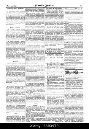 Vor kurzem patentierten Erfindungen. Neue BÜCHER UND PUBLIKATIONEN., Scientific American, 1893-05-13 Stockfoto