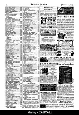 Regler. Preesure Modeler. Revolver. Johnson & Fyrberg ventors 506084 505918 Stier für eine der Erfindungen in den Vordergrund abgebaut, Liste, sofern sie in einem Mantel aus 840 einzelnen einfach sind. Wenn kompliziert werden die Kosten ein wenig mehr werden. Für Folie Anweisungen Adresse Munn & Co 861 Broadway New York. Andere ausländische Patente kann auch bezogen werden. Ements 9.0Verfi 9. Normale Preise. Inside Seite jedem Einfügen - 75 Cent pro Zeile B ack Seite. jedem Einfügen - 81.00 eine Linie ZU BUSINESS MEN tising Medium kann nicht hoch genug eingeschätzt werden. Die Auflage von 361 Broadway New York Expansion Verpackung @ metallische Dichtungen und Mak-e Stockfoto