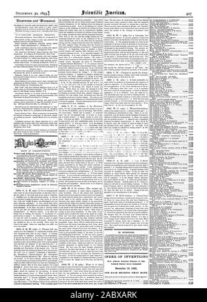 Die ERFINDER INDEX DER ERFINDUNGEN, für die Buchstaben Patent in den Vereinigten Staaten gewährt wurden UND JEDE AUFZUCHT., Scientific American, 1893-12-30 Stockfoto