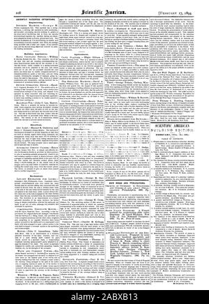 Vor kurzem patentierten Erfindungen. Engineering Railway Appliances. Elektrische. Mechanisch. Landwirtschaftliche. Verschiedenes. Neue BÜCHER UND PUBLIKATIONEN. 861 Broadway New York. Von einer absteigenden Münze eine schwingende Rahmen, Scientific American, 1894-02-11 gedrückt Stockfoto