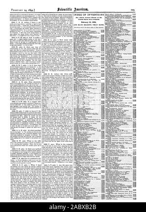 INDEX DER ERFINDUNGEN, für die Patentschriften der Vereinigten Staaten, den 13. Februar 1894, und jeder hörte, dass Datum., Scientific American, 1894-02-24 gewährt wurden Stockfoto