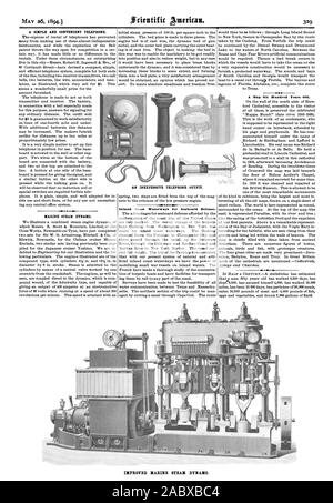 Mai 26 ICH 894. Eine einfache und bequeme Telefon. MARINE DAMPF DYNAMO. Im Binnenland Küste Wasserstraßen für Seaboard Verteidigung. Eine Karte 600 Jahre alt. Ein preiswertes Telefon Outfit. Verbesserte MARINE DAMPF DYNAMO., Scientific American, 1894-05-26 Stockfoto