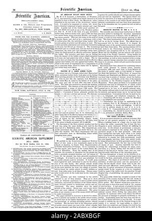 SCIENTIFIC AMERICAN SUPPLEMENT für die Woche endet, 21. Juli 1894. Eine amerikanische Bullet Proof Schild. Ausfall eines großen PANZERPLATTEN. Bildung in Amerika. BROOKLYN SITZUNG DES A. A. A. S. DIE GROSSE EISENBAHNERSTREIK., 1894-07-21 Stockfoto