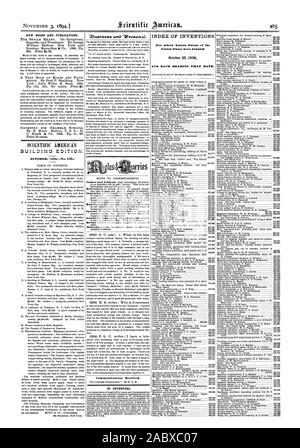 Neue BÜCHER UND PUBLIKATIONEN. SCIENTIFIC AMERICAN' Zusineez arts)^ OPereortal. Kommunikation erhalten. Für Erfinder. INDEX DER ERFINDUNGEN, für die Buchstaben Patent in den Vereinigten Staaten erteilt wurden, 23. Oktober 1894 und jedes Lager, dass Datum., 1894-11-03 Stockfoto