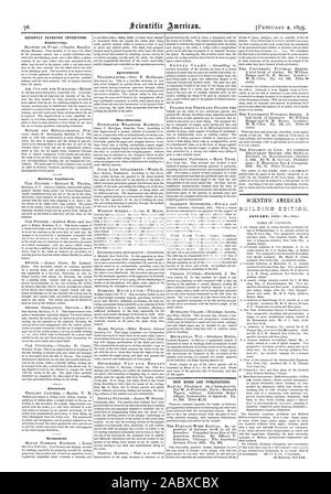 Vor kurzem patentierten Erfindungen. Railway Appliances. Elektrische. Mechanisch. Landwirtschaftliche. Verschiedenes. Neue einer der größten Pianisten und Publikationen. Januar 1895 (Nr. 1452-1519), Scientific American, 1895-02-11 Stockfoto