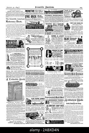 Immer Um nie Clogs noch 200 bis 12000 Gallonen pro Stunde. Kleine Bohrmaschine drücken Sie RICHARDS MFG. Co.218 Fulton St. Brooklyn N.Y. 2 PS-Motor oder Hobart Electric Mfg. Co. Middletown 0. IRE BRICK FÜR ALLE ZWECKE. BRASS BAND Experimentelle & Modell MOTOREN, Scientific American, 1895-08-31 Stockfoto