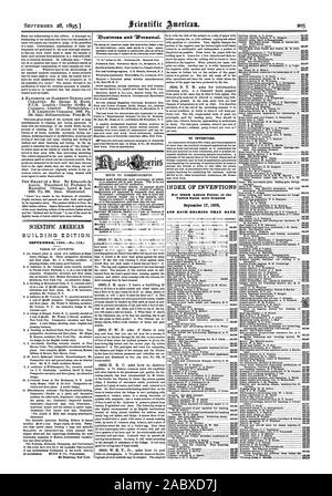 SCIENTIFIC AMERICAN GEBÄUDE EDITION. SEPTEMBER 1 895.- (Nr. 9.) 361 Broadway New York. 'Z 3 usinesso ein 'WereenriaL. Für Erfinder. INDEX DER ERFINDUNGEN, für die Lettere Patent in den Vereinigten Staaten gewährt wurden am 17. September 1895 und jedes Lager, dass Datum., 1895-09-28 Stockfoto