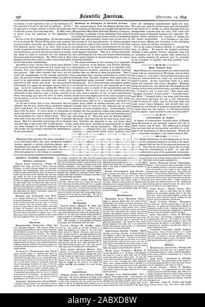 Eisenbahnen als Verletzer des patentierten Artikeln. Mark Twains Yell Hundertjährigen in Frankreich. Vor kurzem patentierten Erfindungen. Railway Appliances. Elektrische. Mechanisch. Landwirtschaftliche. Verschiedenes. Designs., Scientific American, 1895-10-11 Stockfoto