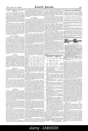 Vor kurzem patentierten Erfindungen. SCIENTIFIC AMERICAN BT-IILDINO EDITION. NOVEMBER 1895 (Nr. 121.), 1895-11-16 Stockfoto