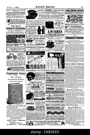 Wasser WHEtLS. Für Broschüre senden. JAMES. LEFFEL & Co. SIDelnetield. E. Morin ist ein SUNART EXCHANGE 38 Gericht Sq. Boston. UNCLE SAM ist auf der Suche nach hellen jungen Männer voller Informationen ro BELTING verschiedener Stile AUFZÜGE FÖRDERANLAGEN KOHLEBERGBAU UND DEN UMGANG MIT MASCHINEN., Scientific American, 1896-08-01 Stockfoto