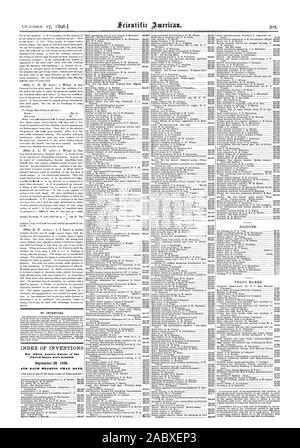 Für Erfinder. INDEX DER ERFINDUNGEN, für die Buchstaben Patent des 29. September 1896&ND jedes Lager, dass Datum., Scientific American, 1896-10-17 Stockfoto