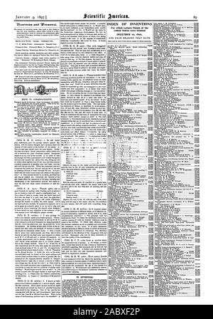 Für Erfinder. INDEX DER ERFINDUNGEN, für die Patentschriften der Vereinigten Staaten alarm gewährt wurden., Scientific American, 1897-01-09 Stockfoto