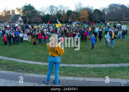 Edinburgh, Schottland, Großbritannien. 29 Nov, 2019. Junge Demonstranten außerhalb des Schottischen Parlamentsgebäude in Holyrood, Edinburgh versammelten Global Climate Action Day zu markieren. Ähnliche Proteste in vielen Europäischen Städten aufgetreten. Credit: Iain Masterton/Alamy leben Nachrichten Stockfoto