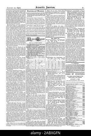 Neue Bücher etc. FÜR ERFINDER. INDEX DER ERFINDUNGEN, für die Buchstaben Patent in den USA. Januar ii 1898 UND JEDES LAGER DIESEM DATUM gewährt wurden. 1, Scientific American, 1898-01-22 Stockfoto