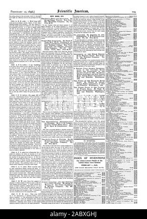 INDEX DER ERFINDUNGEN, für die Patentschriften der Vereinigten Staaten vom 1. Februar 1898, Scientific American gewährt wurden, 1898-02-12 Stockfoto