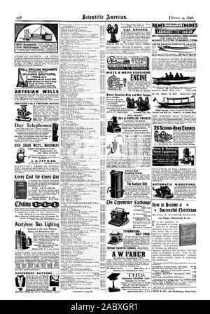 Kaufen Telefone, SIND GUT - NICHT "billige Dinge." WESTLICHEN TELEFON CONSTRUCTION CO. 250-254 South Clinton St Chicago. Hochwertige Yigin. Maschinen (auf Seite 189 Fortsetzung) WEBSTER MFG. Co.1074 West 151h St. CHICAG Weber Benzin Mine und Mühle Pumpen alle Größen. Wirtschaftlichkeit und Effizienz garantiert. WEBER GAS UND BENZIN MOTOR CO. 402 S. W. Boulevard e $ 1,00 Erfolgreiche Elektriker 189 Seiten dargestellt. Arithmetische Strom 138 Seiten. $ 1,00 1,00 Standard elektrische Wörterbuch 682 Strom Vereinfachte 158 Seiten 1,00 UNN&CO 361 Broadway New York. Artesische Brunnen amerikanische Patente. - Eine INTE Stockfoto