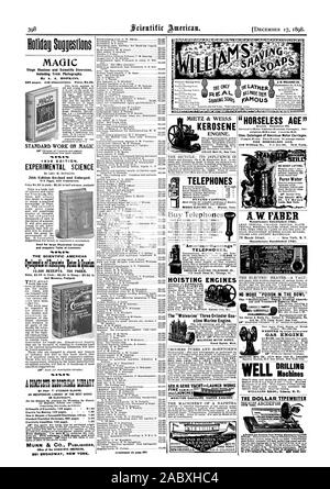 Ein METZ & WEISS KEROSIN MOTOR. 128-132 Mott St. New York. Telefone DYNAMO Gussteile. J. B. WILLIAMS CO. kaufen Telefone, SIND GUT - NICHT "billige Dinge." WESTLICHEN TELEFON CONSTRUCTION CO. Telefon. AMERICAN ELECTRIC TELEFON CO 173 South Canal St. Chicag III. Lma FABER Manufaktur gegründet 1761. vAP-TRUSCOTT BOOT Kft CO "PFERDELOSEN ALTER' Illus. Katalog der American Motor wagen. Die PFERDELOSEN ALTER kein schweres Heben. Reineres Wasser CO.54 Maiden Lane New York. Standardwerk für MAGIC EDITION 1898. Die experimentelle Wissenschaft 20. Ausgabe überarbeitet und erweitert. Preis 94,00 In Tuch; 95.00 In Stockfoto