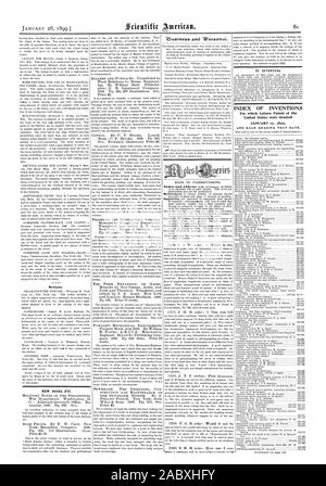 Für Erfinder. INDEX DER ERFINDUNGEN, für die Patentschriften der Vereinigten Staaten am 17. Januar 1899 neue Bücher etc., Scientific American, 1899-01-28 gewährt wurden Stockfoto