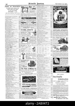 Wenn Sie eine SCHROTFLINTE SENECA FALLS MFG. Co.a Es ATHEs' 2 T° HABEN DIE NEUESTEN VERBESSERUNGEN. Betroffenen tntos. Für inetunee der ASHLEY PATENT NIPPEL INHABER BARNES' FUSS POWER 1999 RUBY ST. ROCKFORD KRANK. Maximale Leistung - MINIMALE KOSTEN. TABER DREHKOLBENPUMPE die Vollkommenheit der Rohr Gewinde Acetylen Gasbrenner. Schwarz Perfektion Lava Brenner. 30 Warren Street New York. Die 'Wolverine' drei Zylinder Benzin Ma rine Engine importiert. WOLVERINE Grand Rapids Michigan der Pratt & Whitney Co Hartford, Conn. Schreiben, Scientific American, 1900-09-22 Stockfoto