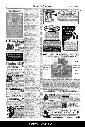 Hauptpreis PARIS 1900. Wird vollständig zu erfüllen. Y Cbe Cypewriter Excbange 124 La Salle St. CHICAGO 38 Bromfield St BOSTON 817 Wyandotte St KANSAS CITY, MO. 209 North 9th St ST. LOUIS MO. 432 Diamond St Pittsburgh PA. 3 West Baltimore St. 536 California St. SAN FRANCISCO. CAL. Verhindert, dass MARINE KATASTROPHEN IN J. B. COLT CO.Zimmer 1. 21 Barclay St. New York. "Heiße BADEWANNE IN EINER MINUTE Humphrey Crescent Heizstrahler HUMPHREY MFG. Und PLATTIEREN CO.Kalamazo mich. WIRD ODER ÜBER NEUARTIGE ROHR- UND STUD SCHRAUBENSCHLÜSSEL VERKAUFEN. Volle Jewelled GERECHTFERTIGT IST 20 JAHRE. MAlLtititfrAWIM bttlre Dearborn besondere Welt! T--Tek. 1. - Die "Khotal '  Stockfoto