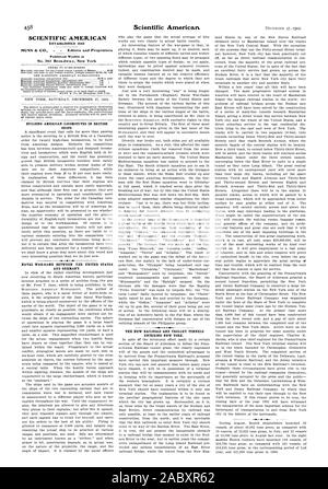 SCIENTIFIC AMERICAN gegründet 1845 MVNN CO Herausgeber und Eigentümer wöchentlich an Nr. 361 Broadwa. y New York Gebäude amerikanischen Lokomotiven in britischen Geschäften veröffentlicht. NAVAL WAR - Spiel zwischen den USA und Deutschland. Die neue EISENBAHN UND TROLLEY TUNNEL IN NEW YORK., 1902-12-27 Stockfoto