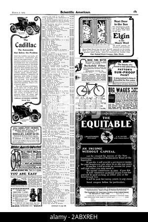 CADILLAC AUTOMOBILE COMPANY. Detroit Michigan 41! Schmelzer Bestände aufgeführt u. ä nd ich 0 ich DOUGLAS LACEY & Co. Wenn) 9) Banker & Broker Fiskalagent es Neuen 1903 Modelle SIE SIND EINFACH Warren Naturasphalt Stein beschichtete Dach Warren Chemie & Mtg RfderAgentsWanfed. Co.172 Broadway New York WUNDER. Klasse Räder und unsere jede Ortschaft in Tuff Preise sind Rechts. In den Vereinigten Staaten. Wir machen die besten Damen- und Kinder Räder. Die Schönheit eines Ouse ist nur Farbe tief. "Pattons SONNE - NACHWEIS::. Farbe Frauen der Cadillac Cadillac der Automobilindustrie, dass löst das Problem NM OM ueg ein Inn Ali C ma Ann Pei wt Stockfoto