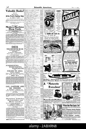 Die Schritte der Nationalen Capitol wertvolle Bücher! 4 r 4' 1902 EDITION Alle der Welt kämpfen Schiffe von FRED T. JANE Modern Machine Shop Werkzeuge Werkzeugmaschinen. Preis 84.00. Stirbt IHRE KONSTRUKTION UND VERWENDUNG Octavo. Tuch. Very-Fully dargestellt. Preis 83.00 Postpaid. Härten vergüten glühen Ende Schmieden von Stahl durch JOSEPH V. WOODWORTH Autor von 'Dies ihre Konstruktion und Verwendung." Preis. $ 2.50 GAS BENZIN UND ÖL MOTOREN Preis 82,50 Pferdelosen Fahrzeuge Automobile und Motorräder Betrieben durch Dampf Hydro-Carbon elektrische und pneumatische Motoren Preis 83,00 G. CRAMER TROCKENEN PLATTE CO.ST. LOVIS MO Stockfoto