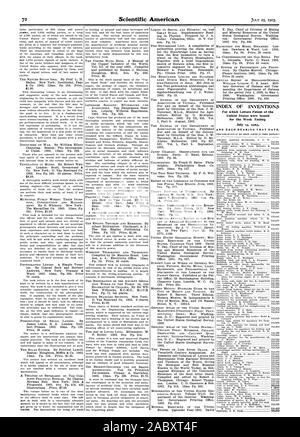 INDEX DER ERFINDUNGEN, für die Patentschriften der Vereinigten Staaten für die Woche bis zum 14. Juli 1903 ausgegeben wurden, Scientific American, 1903-07-25 Stockfoto