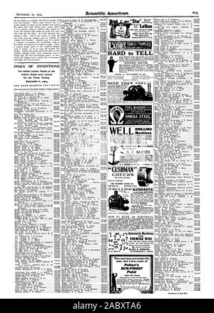 Postfach 7 WATERBURY CONN. Das Fell kann nicht der Mann aber einige Mäntel von Patton's Farbe machen das Haus OMEGA STAHL. Power iond Für feine präzise Arbeit SENECA FALLS MFG. Co.695 Water Street Seneca Falls N.Y " USA A. SPAREN SIE KRAFTSTOFF. Für leichte und mittelschwere ARBEIT B.F. BARNES B.F. BARNES FIRMA Rockford III. "Die 'CUSHMAN CUSHMAN CHUCK CO 189 Allyn St Hartford Anschl. alle Macht. A.M IEI'Z, Scientific American, 1903-09-19 Stockfoto