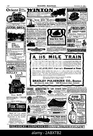 Die VVINTON MOTOR CARRIAGE CO. Cleveland US PATENT AERIAL TRAMWAY HERCULES DRAHTSEIL DRAHTSEIL für den Transport von Erz Kohle. Schmutz, Holz etc. A. LESCHEN & Söhne SEIL UNTERNEHMEN kalt verzinken. Hanson & Co. ist HOROLOal vanWinkle CAL ABTEILUNG BRADLEY polytechnischen Institut! Größte und Beste .1 SCHULE IN AMERIKA Nationdl Elektrofahrzeuge KALIFORNIEN AUSFLUG Fahrrad WALTHAM MFG BEOBACHTEN. Co.Witham. Masse - STEYERS OURYEkh HOLLEY (Licht) TOURENWAGEN ES BRINGT SIE HIN UND ZURÜCK WARWICK MOTOR CYCLE 45 Net eine Stunde Warwick Takt & Automotive Galle Co. Springfield. Masse des Landes. Katalog kostenlos Stockfoto