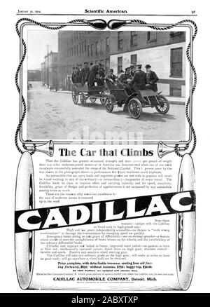 Das Auto, das klettert Illi 1904 Cadlilacs mit drahtreifen ausgestattet sind. CADILLAC AUTOMOBILE COMPANY Detroit, Mich., Scientific American, 1904-01-30 Stockfoto