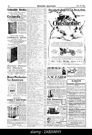 Scientific American ragt t6 1904. Niagara hydraulische Motor Co. der Clifton 23 E.WonOARKe. s Wenn Sie das Beste möchten, Chucks von Westcott grand prize höchste Auszeichnung kaufen. PARIS 1900. CLIFTON wertvolle Bücher PPP überarbeitete und erweiterte Ausgabe des Scientific American Qxieries. Der Eingänge. Preis 65,00 hi Tuch. 66.00 bei Schafen. 66,50 in Marokko. Post kostenlos. S900 neue Formeln. 1901 anlage. 20 - DRITTE AUSGABE experimentelle Wissenschaft. Durch OBOROB. HOPKINS Praktische Hinweise für Patentinhaber DEN VERKAUF VON PATENTEN. Durch F.A. CRESEE M. E. 144 Seiten. Tuch. Preis 61.00. Home Mechanik für Amateure ANIA 1 VHS 370 Seiten Stockfoto