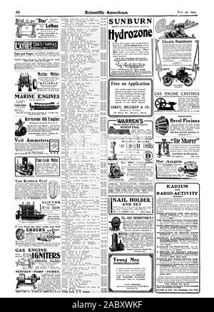 TooLs THESS' NEHMEN SIE DIE NICKEL PLATE ROAD FÜR DIE Sr. LOUIS MESSE. Marine Motoren sind Lügner LE'SCHIFFSMOTOREN Kerosin Öl [9 cal und leicht bedienbare International Power Fahrzeug Co Voit Amperemeter L. M. RIATSCH vier (yde Motor das EUREKA-CLIP DER CLIFTON CLIFTON MOTOR ARBEITET WESTCOTT GASMOTOR SONNENBRAND drozone VERKAUFT VON FÜHRENDEN DROGISTEN. Keine echte ohne meine Unterschrift. Senden kostenlos Broschüre Bug zu behandeln Sterben testimonials von wunderbaren Heilungen. Kostenlose Anmeldung Unser Wochenmarkt Brief von besonderem Interesse für die Spekulanten und Investoren. New York und Boston Aktien gekauft für Bargeld oder auf durchgeführt Stockfoto