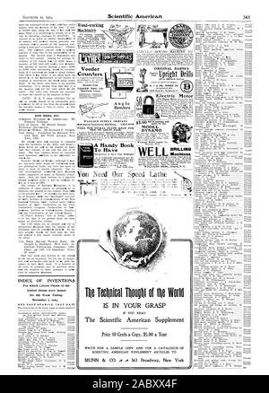 DYNAM WALLACE SUPPLY COMPANY 910 Royal Versicherung CHICAG NEHMEN SIE DIE NICKEL PLATE ROAD FÜR DEN ST. LOUIS MESSE. Fliese Tooftnical Ttiougiti von filo Welt ist in Ihrer Reichweite, wenn Sie den Scientific American Supplement C3H SCHREIBEN FÜR EINE PROBE KOPIEREN UND FÜR EINEN KATALOG VON SCIENTIFIC AMERICAN SUPPLEMENT ARTIKEL T MUNN & Co. Ta. pg 363 Broadway New York Zähler Broschüre kostenlos VEEDER MFG. Co.Hartford Anschl. Elektromotor Bohrmaschinen, 1904-11-12 Stockfoto