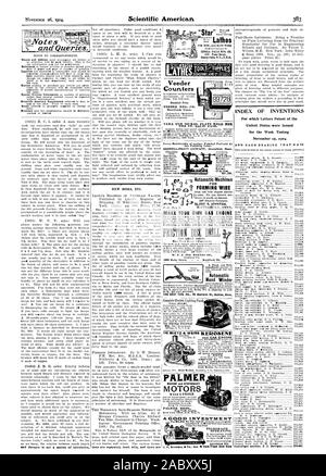 PALMER MARINE und stationäre Motoren PALMER BROS. Eine gute IPIVESTME Rut'Fernschreiber. INDEX DER ERFINDUNGEN, für die Patentschriften der Vereinigten Staaten für die Woche bis zum 15. November 1904 Für feine präzise ausgestellt wurden SENECA FALLS MFG ARBEITEN. Co.OS Water Street OS Zähler Broschüre kostenloser Zubringer MFG. Co.Hartford Anschl. FRICTIIN-Bohrer für leichte Arbeiten., Scientific American, 1904-11-26 Stockfoto