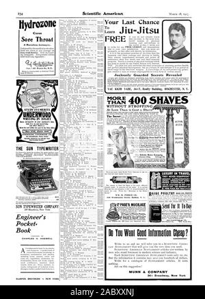 Ihre letzte Chance LSPage Foto einfügen ohne STROPPING denken, was das für den Mann, der sich seit Jahren mit dem alten Rasiermesser gefoltert, bevor er uns schrieb bedeutete. Jetzt die Clitttp erweisen sich Ihnen verliehen Goldmedaille für Verdienste bei St. Louis Ausstellung 1904. Firma "WM. B. PIERCE CO 319 Washington Street. Buffal N.Y. WIN 400 SMITS DRESCHKORB GANG DOPPEL Eifersüchtig Geheimnisse Aufgedeckt LE'S SEITE VERSCHLEIMUNG Hydrozone SCHREIBEN IN SICHT UNDERWOOD SCHREIBMASCHINE CO2 Broadway New York." DIE SONNE SONNE SCHREIBMASCHINE SCHREIBMASCHINE der Firma Ingenieur Pocket = Buch CHARLES H. GUT HAT. HARPER. Brüder NC-Neu Stockfoto