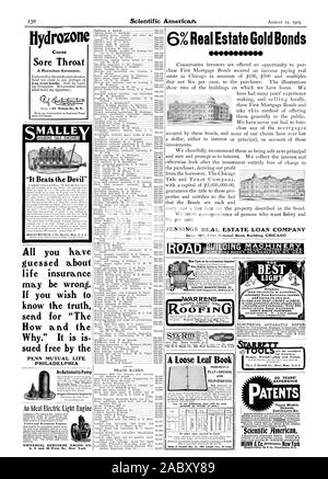 Llydrozone Kuren Halsschmerzen eine harmlose Antiseptikum. Immobilien Gold Bonds JENNINGS REAL ESTATE LOAN COMPANY Suite509. First National Bank Gebäude. CHICAG erraten über Lebensversicherung kann falsch sein. Wenn Sie wissen, die Wahrheit für "Senden das Wie und das verklagte kostenlos von der PENN GEGENSEITIGE LEBEN PHILADELPHIA AnAutomaticPump Niagara hydraulische Motor C Universal Kerosin Motor. UNIVERSAL KEROSIN MOTOR CO.6 8 und 10 Erste St New York WARREN 04 DiPIN 18 Batterie PI. New York 1 STA.-ITE'''''''. Rechts lengtb der B.E. Hardy Co 225 West Brondws. Neue lauern als Strom- oder Acetylen billiger als Stockfoto