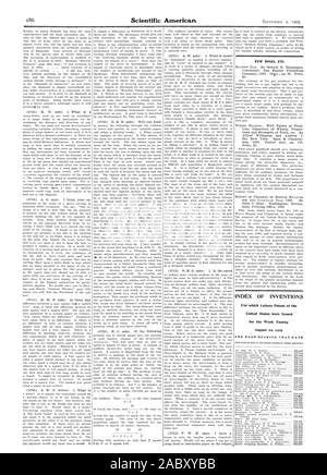 Neue Bücher etc. INDEX DER ERFINDUNGEN, für die Patentschriften der Vereinigten Staaten für die Woche Ende und jedes Lager, Datum, Scientific American, 1905-09-02 ausgegeben wurden. Stockfoto