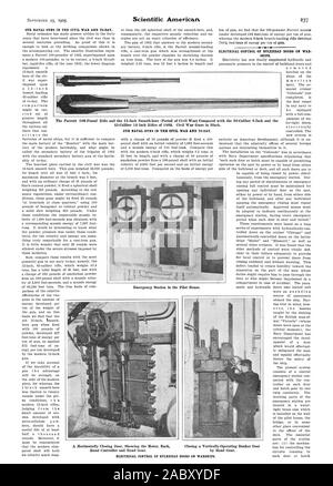 Unsere NAVAL GUNS IM BÜRGERKRIEG und im Alltag. Unsere NAVAL GUNS IM BÜRGERKRIEG und im Alltag. Schiffe. Die Parrott 100-lbs-Gewehr und t er 15 Zoll Glattem (Bürgerkrieg) mit dem 50-Kaliber 6-Zoll- und 45-Kaliber 12-Zoll-Gewehre von 1902 verglichen. Bürgerkrieg Gewehren in Schwarz. Hand Controller und Hand Gang von Hand einlegen. Elektrische STEUERUNG DER STIRNWAND TÜREN auf Kriegsschiffen., Scientific American, 1905-09-23 Stockfoto