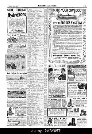 JAGER Marine 4-Takt Motoren CHAS. L JAGER CO.adr. Hohe und Batterymarch Sts. Economo Boston Mass.'' Emery Rad Kommode Economo "Kombination" Kommode Tirca giz Ein 25 Cent Flasche gratis Dent. V63 Prince Street New York WIRELESS TELEGRAPH Hydroz knock down Boote illustrierter Katalog, DER ALLE UNSERE BOOTE KOSTENLOS BÜCHER VERÖFFENTLICHEN WIR BÄCHE BOOT MFC. Co. den Urhebern des Pattern System der Boot Gebäude 403 Ship Street Bay City Michigan US A. BAUEN SIE IHRE EIGENEN BOOT DRÜCKEN SIE PERITL ODDARD MOP1 WORM WEIN l'Reis 2,50 $. ein GlA 1 DAS BESTE MFG. Unternehmen KLIP-KLIP FIRMA Telefon Inhaber der 'Leiter' CLAUDE SINTZ Stockfoto